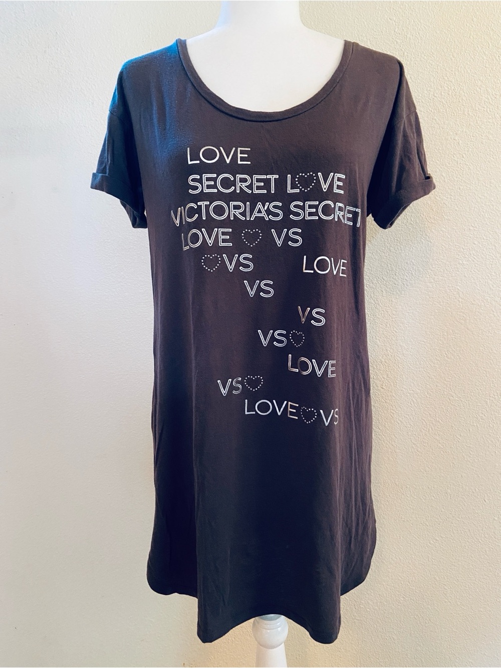 Victoria’s Secret Oversized Sleep Tee Dress Gray Silver Studded Hearts